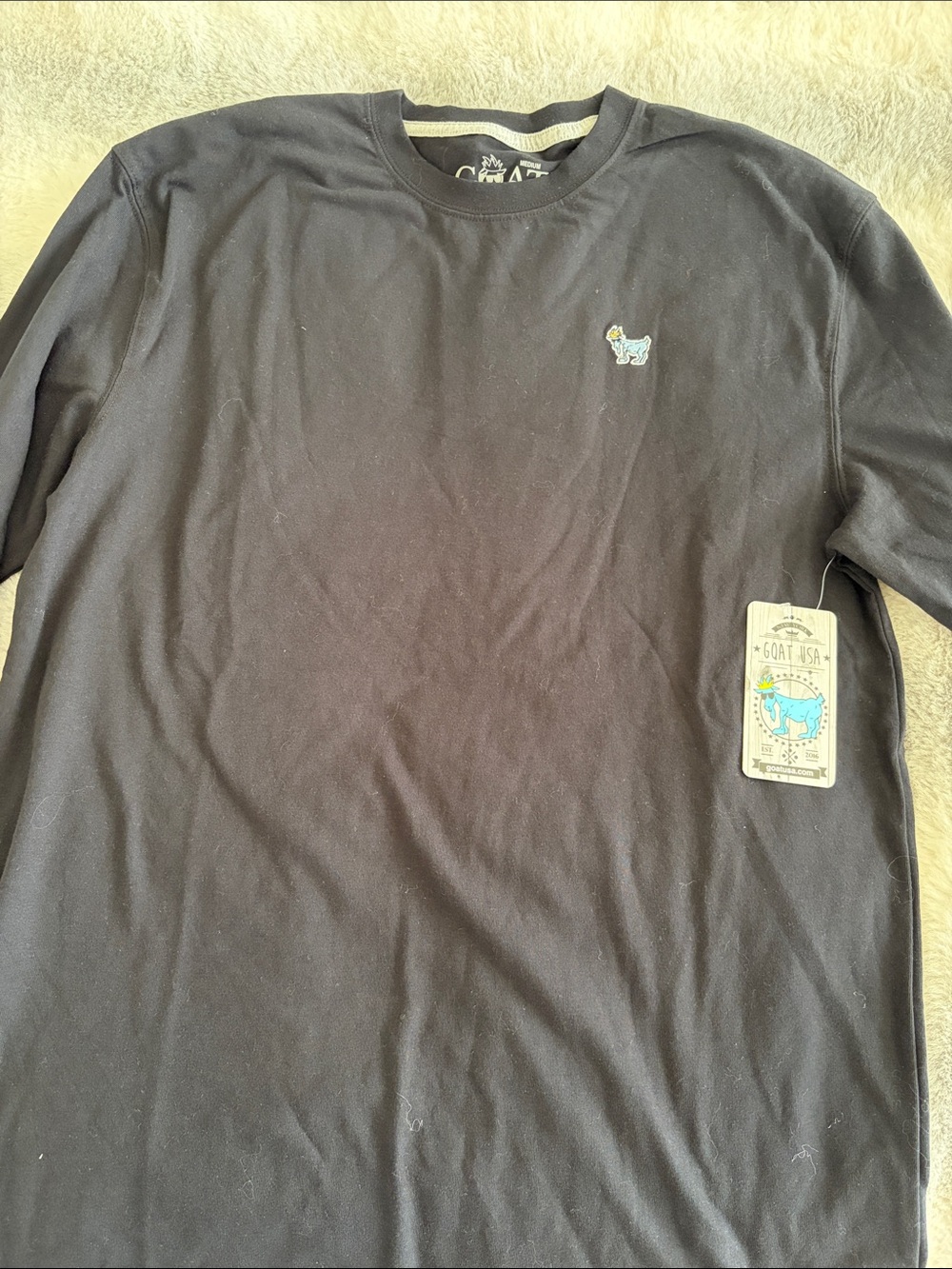 GOAT USA Men's Black Long-Sleeve Crewneck Tee with Small Embroidered Logo
